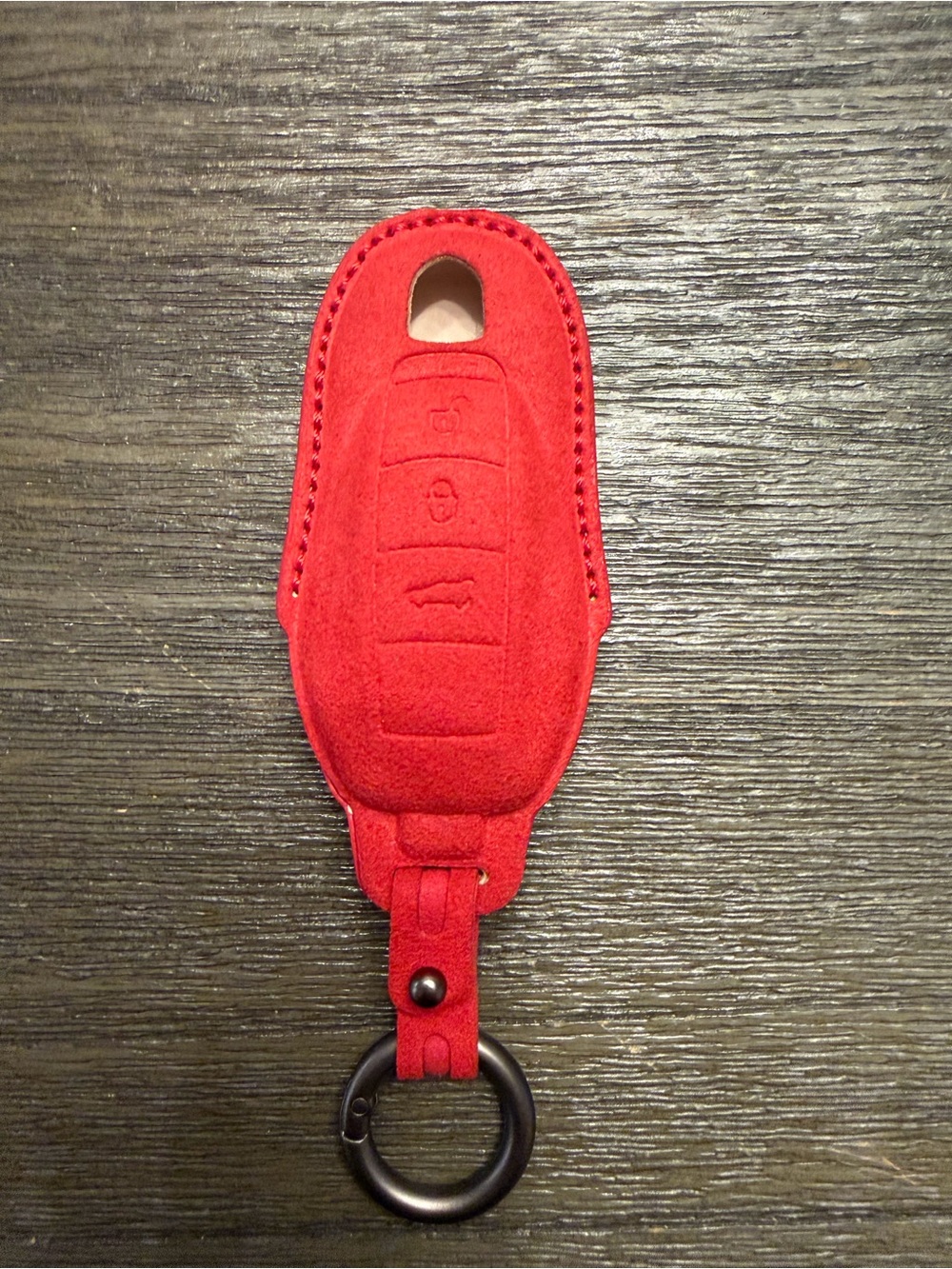 Porsche Red Suede Car Key Fob Cover with Key Ring new without tags